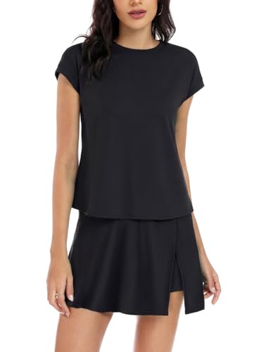 YOINS Summer 2 Piece Outfits for Women Short Skirt Sets Casual Workout Short Sleeve Tshirt and Skorts Matching Sets Black L